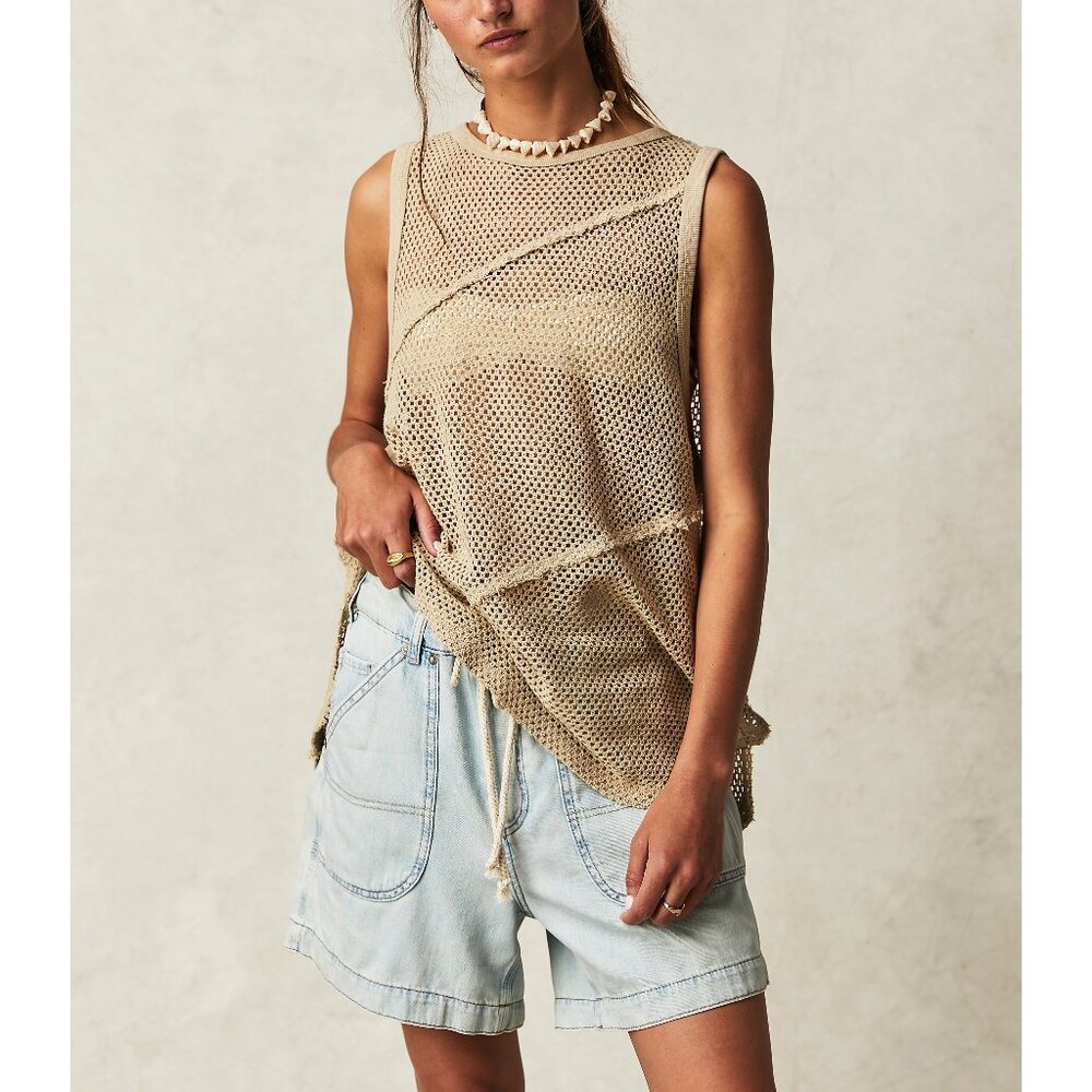 Free People Tan Mesh Tank Top